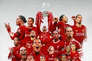 范戴克利物浦生涯英超250场，此前249场21球9助攻获2冠